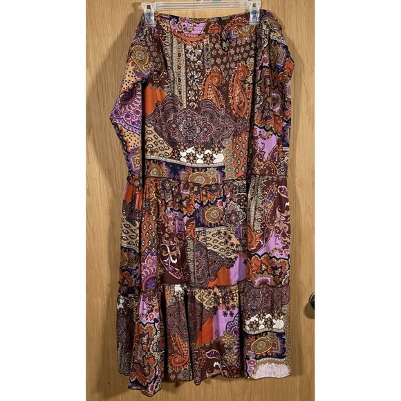 Vtg Women's Sz 1X Patchwork Midi Skirt Tiered Boho Hippie Festival CottageCore - Picture 2 of 5